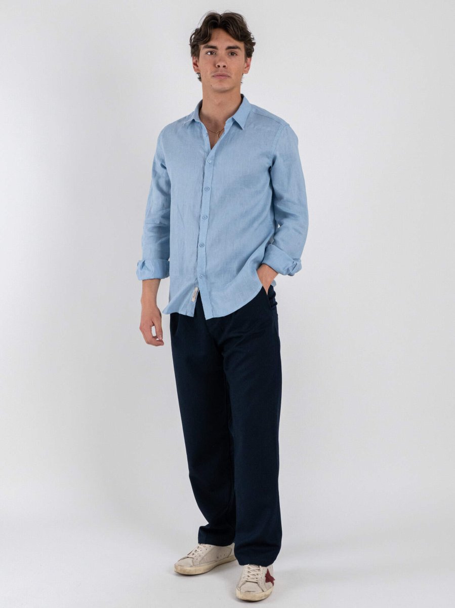 GIANNI LUPO Camicia basica in lino con colletto GL7619S Sky - immagine 3
