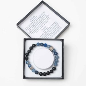 Braccialetto elasticizzato con perline colorate GIADA BLU Nero/Blu